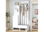 Appendiabiti Da Corridoio Sweiko Con Panca Imbottita, Scarpiera Da Corridoio Multifunzionale Con Bacheca, Appendiabiti Moderno Con 4 Ganci Per Ingresso, Lavanderia, Bianco,H180/B100/T35 Cm