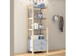 Scaffale Fortuna Lai, 2 Cassetti, Libreria A 4 Ripiani, Struttura In Pino, Maniglie In Legno Massello, Per Soggiorno, Camera Da Letto, Biblioteca, Blu+Legno Naturale, 70×44×180 Cm