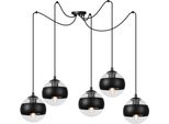 Lampada A Sospensione Toledo Spider Black 5 Luci Con Paralume In Vetro Nero E14