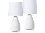 Set Di 2 Lampade Da Tavolo O Da Comodino Brubaker 28 Cm Basi A Forma Di Vaso Bianco Naturale E Paralumi In Cotone