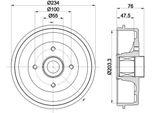 Hella 8DT 355 303-321 - Oe 432000978R Tamburo Del Freno Con Mozzo Ruota Per Logan, Sandero, Logan Ii, Thalia Iii (L8)
