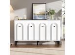 Credenza Sweiko Modern A 4 Ante - Bianco, 140 Cm - Design Elegante, Frontale Ad Arco 3D, Ripiani Regolabili - Spazio Versatile Per Soggiorno, Sala Da Pranzo E Corridoio