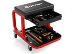 Sgabello Da Officina Costway Con Rotelle, Cassetto E Ripiano, Sgabello Rotante Fino A 185 Kg, Officina, Sedile Rotante, Sedia Da Officina, Sgabello Da Montaggio Nero