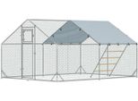 Recinto Per Polli Per Polli In Acciaio, Gabbia Per Polli 300 X 400 X 195 Cm Con Copertura Resistente Ai Raggi Uv, Porta Di Alimentazione, Mangiatoia Sospesa, Trespolo, Recinto Per Polli Per 12-18 Polli, Piccoli Animali, Argento