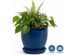 Vaso Da Fiori Modello "Eggpot"" 31 Cm In Ceramica Blu Reale Con Piattino"