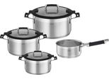 Topf-Set RÖSle "Silence Pro", Silber (Silberfarben, Schwarz), TöPfe, Innenskalierung Und SchüTtrand, SpüLmaschinen- Und Induktionsgeeignet