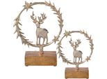 Dekofigur Creativ Deco "Lumen, Deko-Objekt Kranz Mit Hirsch", Silber (Silberfarben), B:16Cm H:23Cm T:5Cm, Metall, Dekofiguren, Weihnachtsdeko, Batteriebetrieb