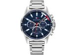 Multifunktionsuhr Tommy Hilfiger "Mason", Silber (Silberfarben, Dunkelblau), Armbanduhren, Herren, Quarzuhr, Armbanduhr, Herrenuhr, Datum, Edelstahlarmband