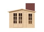 Casetta Da Giardino In Legno 6 M2 - H232 X 332 X 222 Cm - Grande Casetta Da Giardino Multifunzionale - Casetta Per Attrezzi In Legno Da Giardino - Tegole Bituminose Rosse - Timbela M334FB+H334FBRED