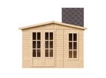 Casetta Da Giardino In Legno 6 M2 - H232 X 332 X 222 Cm - Grande Casetta Da Giardino Multifunzionale - Casetta Per Attrezzi In Legno Da Giardino - Tegole Bituminose Marroni - Timbela M334FB+H334FBBROWN