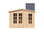 Casetta Da Giardino In Legno 6 M2 - H232 X 332 X 222 Cm - Grande Casetta Da Giardino Multifunzionale - Casetta Per Attrezzi In Legno Da Giardino - Tegole Bituminose Grigie - Timbela M334FB+H334FBGREY