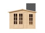 Casetta Da Giardino In Legno 6 M2 - H232 X 332 X 222 Cm - Grande Casetta Da Giardino Multifunzionale - Casetta Per Attrezzi In Legno Da Giardino - Tegole Bituminose Nere - Timbela M334FB+H334FBBLACK