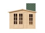Casetta Da Giardino In Legno 6 M2 - H232 X 332 X 222 Cm - Grande Casetta Da Giardino Multifunzionale - Casetta Per Attrezzi In Legno Da Giardino - Tegole Bituminose Verdi - Timbela M334FB+H334FBGREEN
