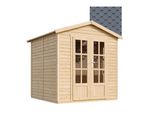 Casetta Da Giardino In Legno 4 M2 - H233 X 233 X 222 Cm - Grande Casetta Da Giardino Multifunzionale - Casetta Per Attrezzi In Legno Da Giardino - Tegole Bituminose Grigie - Timbela M351FB+H351FBGREY
