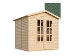 Casetta Da Giardino In Legno 4 M2 - H233 X 233 X 222 Cm - Grande Casetta Da Giardino Multifunzionale - Casetta Per Attrezzi In Legno Da Giardino - Tegole Bituminose Verdi - Timbela M351FB+H351FBGREEN