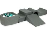 Parco Giochi In Schiuma Con Ponte E Piscina Micro Grigio + 100 Palline: Turchese Metallizzato, Turchese, Grigio, Bianco