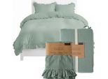 Deco4Home Biancheria Da Letto Con Volant | 160X200 | Menta