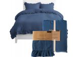 Deco4Home Biancheria Da Letto Con Volant | 220X200 | Blu Denim