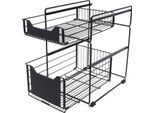 Mensola Portaoggetti - Organizzatore Sotto Il Lavello - 2 Livelli - 2 Cassetti Portaoggetti - Per Cucina E Bagno - Nero