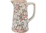 Brocca Decorativa Clayre & Eef 16X11X20 Cm Fiori In Ceramica Grigia