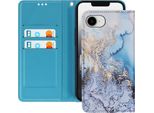 Avizar, Custodia Per Iphone 16E Motivo Marmo Oceano Tracolla Portacarte, Blu
