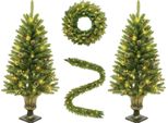 Set Albero Di Natale Artificiale, Corona E Ghirlanda Preilluminate, Decorazione Natalizia, 1 Set