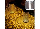 Marrakesh Set Di 2 Lanterne Solari Da Esterno Con Manico In Metallo Alto 30Cm | Lanterna Solare Orientale A Led Da Esterno Noum Nero IP65 Impermeabile Come Decorazione Da Giardino Decorazione