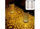 Marrakesh Set Di 2 Lanterne Solari Da Esterno Con Manico In Metallo Alto 30Cm | Lanterna Solare Orientale A Led Da Esterno Noum Bianco IP65 Impermeabile Come Decorazione Da Giardino Decorazione