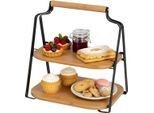 Howhomely | Piatto Da Portata - Piastra Di Servizio A 2 Livelli - 20 X 26 X 28 Cm - In Bambù E Metallo - Zuppiera Di Frutta