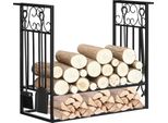 Porta Legna Fortuna Lai Con Accessori Per Camino 75 X 30 X 60 Cm, Scaffale Per Legna Da Ardere In Acciaio Nero, Ripiano Per Legna Da Ardere E Accessori Per Camino