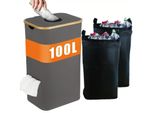 100L Deposito Per Bottiglie Con Coperchio, Include 2 Tasche Interne Riutilizzabili, Per Cucina/Ufficio/Esterno, Grande Contenitore Raccoglitore Di Bottiglie, Grigio Chiaro