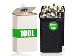 100L Deposito Per Bottiglie Con Coperchio, Include 2 Tasche Interne Riutilizzabili, Per Cucina/Ufficio/Esterno, Grande Contenitore Raccogli Bottiglie, Bianco Crema.