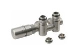 Sapho Twin Combi - Set Di Valvole Termostatiche Di Collegamento, Attacco Centrale, A Sinistra, Interasse 50 Mm, Acciaio Inox Spazzolato CP5512S