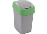 Cestino Curver Flip Bin, 45 Litri, Grigio Argento/Verde, Per Rifiuti