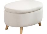 Panca Fortuna Lai Con Vano Contenitore, Panca Imbottita Ovale Con Coperchio, Panca Letto Con Effetto Velluto, Per Corridoio, Camera Da Letto, Soggiorno, Gambe In Legno 71 X 51,5 X 42 Cm, Beige