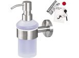 Bremermann Serie Bagno Piazza - Distributore Di Sapone Con Set Di Adesivi E Supporto A Parete, In Vetro Satinato E Acciaio Inox, Opaco