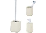 Badaccessoire-Set »Adine«, beige, Edelstahl, Keramik, SCHÖNER WOHNEN-KOLLEKTION, Badaccessoires-Sets, aus Keramik, mit Zahnputzbecher, Seifenspender und WC-Garnitur