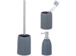 Badaccessoire-Set "»Funo«", Blau, Matt, Edelstahl, Keramik, SchÖNer WOHNEN-KOLLEKTION, Badaccessoires-Sets, Zahnputzbecher, Seifenspender & Wc-Garnitur, Aus Hochwertiger Keramik