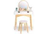 Schminktisch Musterkind "Calendula, Natur/Weiß", Beige (Natur, Weiß), Tische, Kinder, B/H/T: 60Cm X 98Cm X 34Cm, Schminktisch, Mit Hocker, B:60Cm H:98Cm T:34Cm