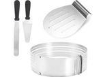 Jiubiaz Set Torta 4 Pezzi In Acciaio Inox - Sollevatore Torta Taglierina Ausilio Di Taglio Per Base Torta - Sollevatore Base Torta Coltello Anello Torta 23-30Cm