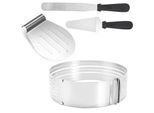 Fiqops Set Per Torte 4 Pezzi In Acciaio Inox - Sollevatore Di Torte Taglierina Ausilio Per Il Taglio - Base Per Torte Sollevatore Coltello Anello Per Torte 23-30Cm