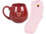Qualcosa Di Diverso - Set Tazza/Calzino, Sacro Cuore SD10607 (Taglia Unica) (Rosso/Rosa)
