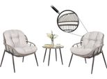 Set In Poly-Rattan HWC-N33, Set Da Balcone Set Da Giardino Gruppo Di Sedute Sedia Tavolino ~ Grigio, Rivestimento Grigio Chiaro