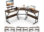 Scrivania A L Con Presa Di Corrente E Amp; Tavolo Per Computer Ad Angolo Con Supporto Mobile Per Monitor Marrone