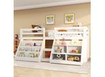 Letto A Soppalco Per Bambini Flieks 90X200Cm Con 2 Ripiani, Letto A Castello Con Led, Letto In Legno Letto Singolo A Castello Con Protezione Anticaduta E Rete A Doghe, Bianco