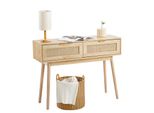 Consolle In Rattan Vevor Con 2 Cassetti, Tavolo Da Ingresso In Rattan Con Anta Scorrevole In Rattan Naturale, Consolle Per Soggiorno, Studio, Ingresso O Parete Tv, Natura