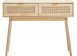Succebuy Consolle In Rattan - 2 Cassetti E Porta Scorrevole Naturale, Consolle Per Divano In Rattan Naturale Con 2 Cassetti Portaoggetti