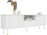 Mobile Tv Aiorber Con Vani A Giorno E Cassetti, Superficie Laccata Testurizzata, Cerniere Soft-Close, 170X36X54,5 Cm, Bianco