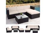 Set In Poly-Rattan HWC-D28, Set Divano Da Giardino ~ Marrone, Rivestimento Crema Senza Cuscini Decorativi/Copertura