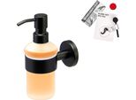 Bremermann Serie Bagno Piazza Black - Distributore Di Sapone Con Supporto A Parete - Incluso Set Di Adesivi, In Vetro E Acciaio Inox, Nero Opaco